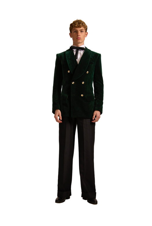 Double Breasted Peak Lapel Velvet Blazer