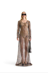Hand Embroidered Sheer Evening Dress