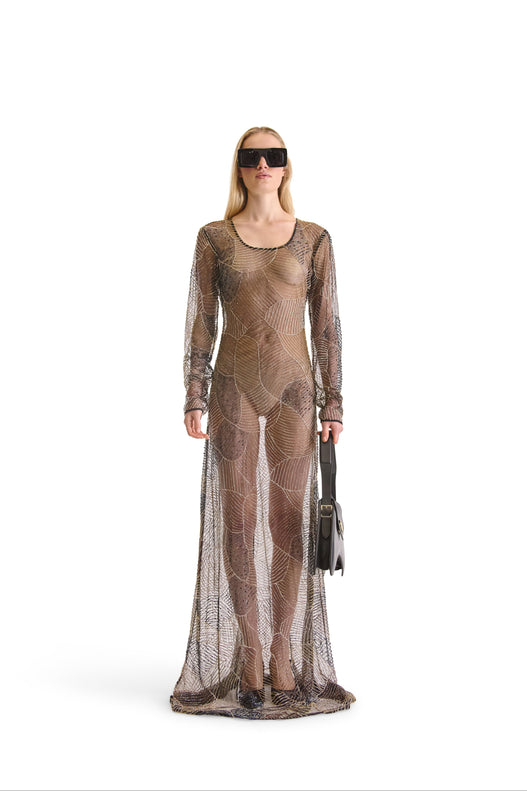 Hand Embroidered Sheer Evening Dress