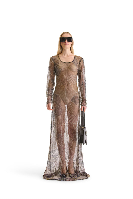 Hand Embroidered Sheer Evening Dress