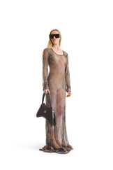 Hand Embroidered Sheer Evening Dress