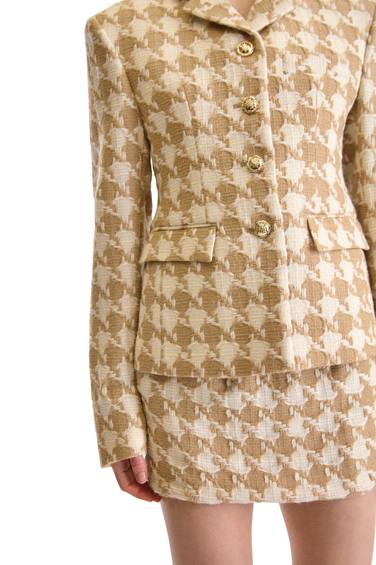 Notch Lapel Single Breasted Houndstooth Jacket