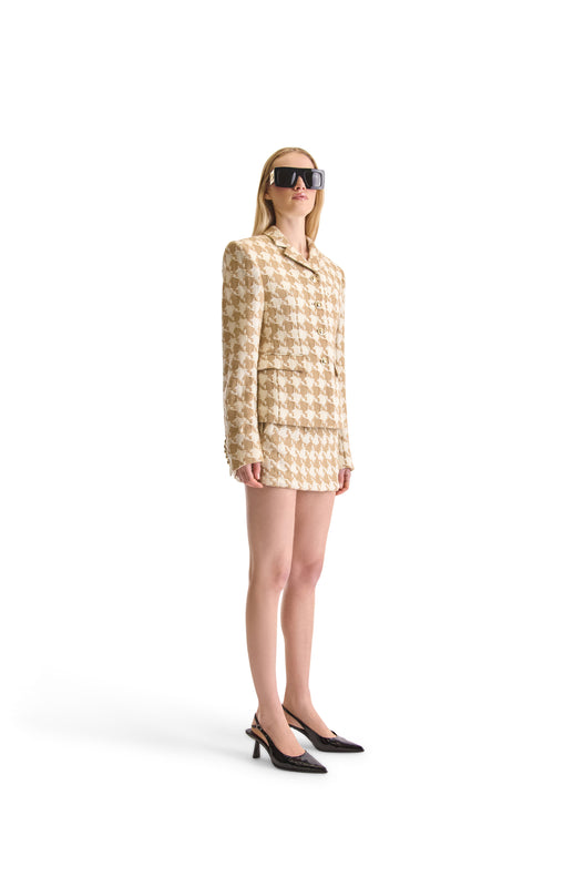 Notch Lapel Single Breasted Houndstooth Jacket