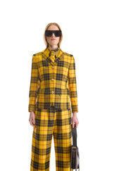 Notch Lapel Single Breasted Plaid Wool Blazer