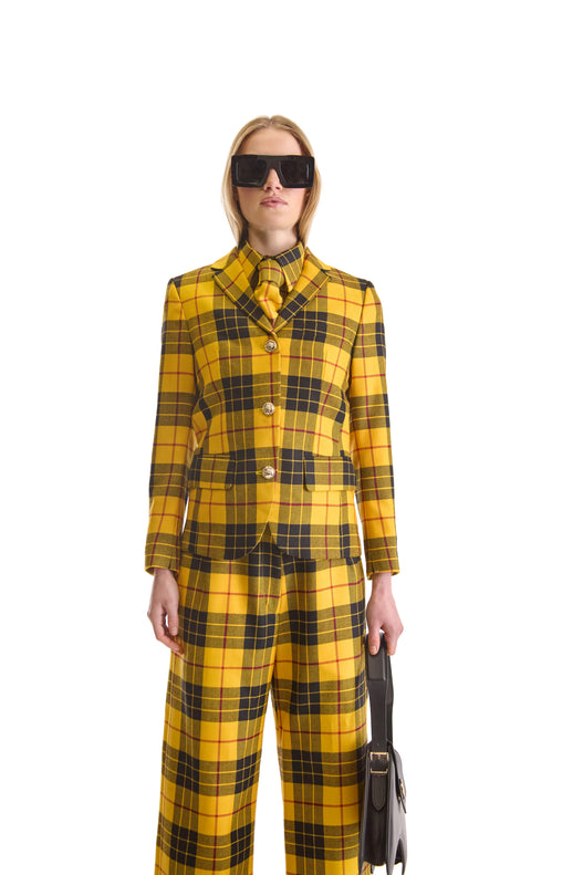 Notch Lapel Single Breasted Plaid Wool Blazer
