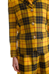 Notch Lapel Single Breasted Plaid Wool Blazer