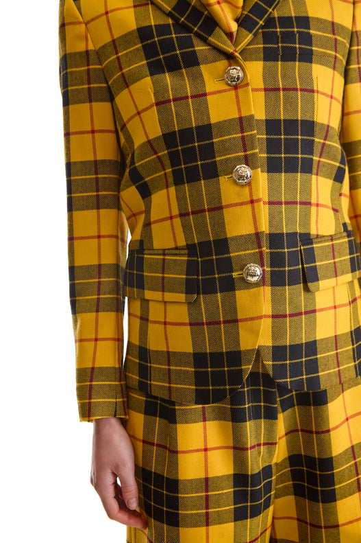 Notch Lapel Single Breasted Plaid Wool Blazer