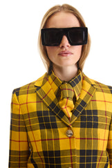 Notch Lapel Single Breasted Plaid Wool Blazer