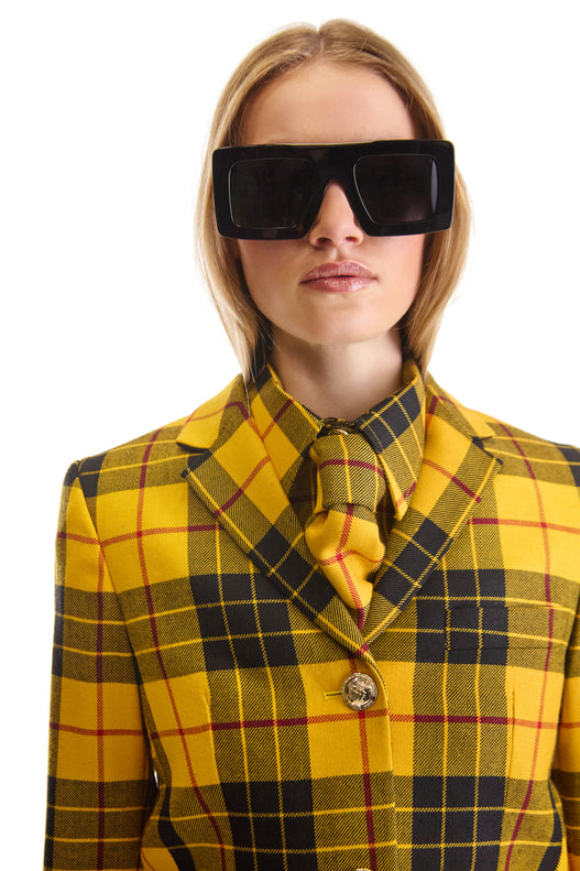 Notch Lapel Single Breasted Plaid Wool Blazer