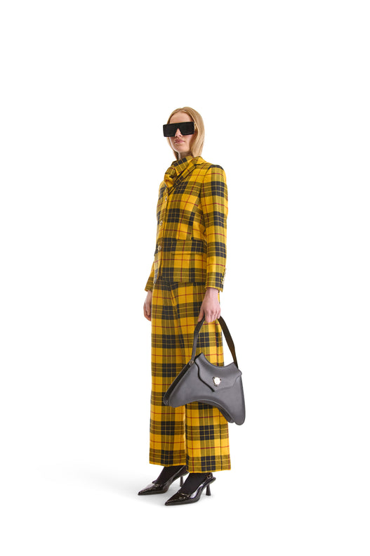 Notch Lapel Single Breasted Plaid Wool Blazer