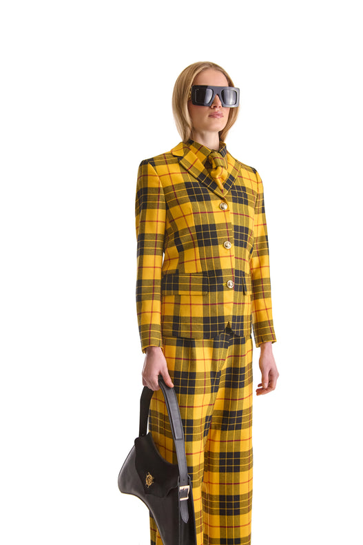 Notch Lapel Single Breasted Plaid Wool Blazer