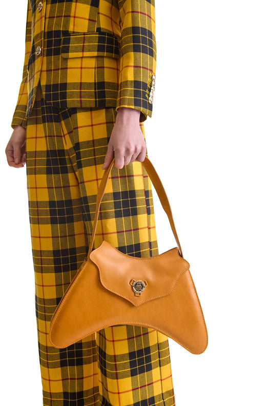 Tailored Wool Wide Leg Plaid Trousers