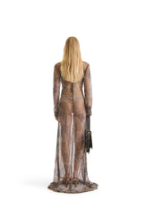 Hand Embroidered Sheer Evening Dress