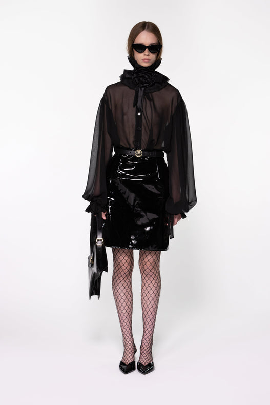 Black Sheer Silk Organza Shirt