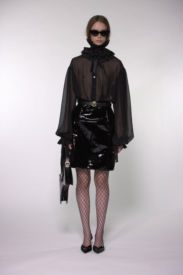 Black Sheer Silk Organza Shirt