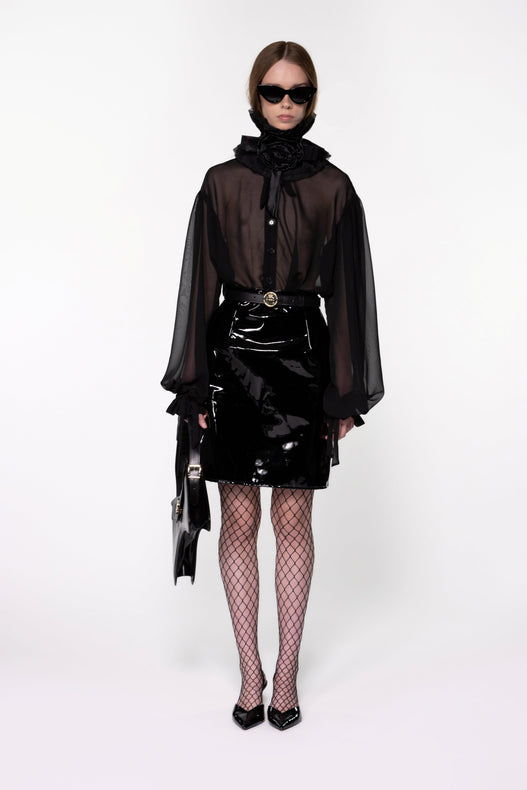 Black Shiny Midi Skirt