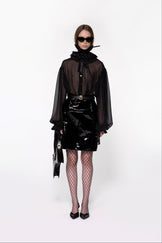 Black PU Leather Midi Skirt