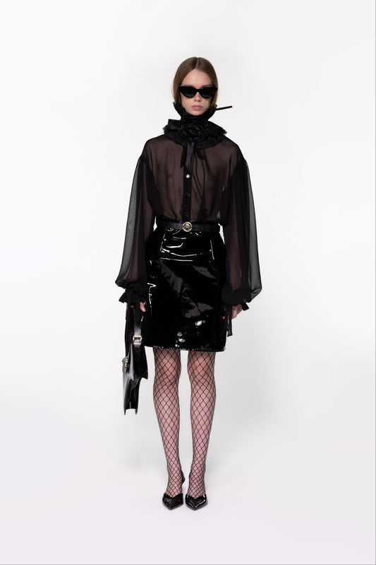 Black PU Leather Midi Skirt