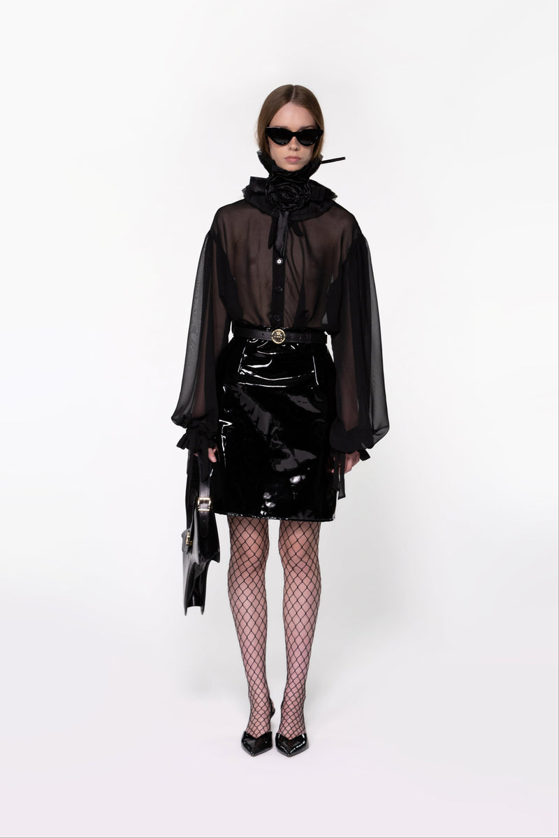 Black PU Leather Midi Skirt