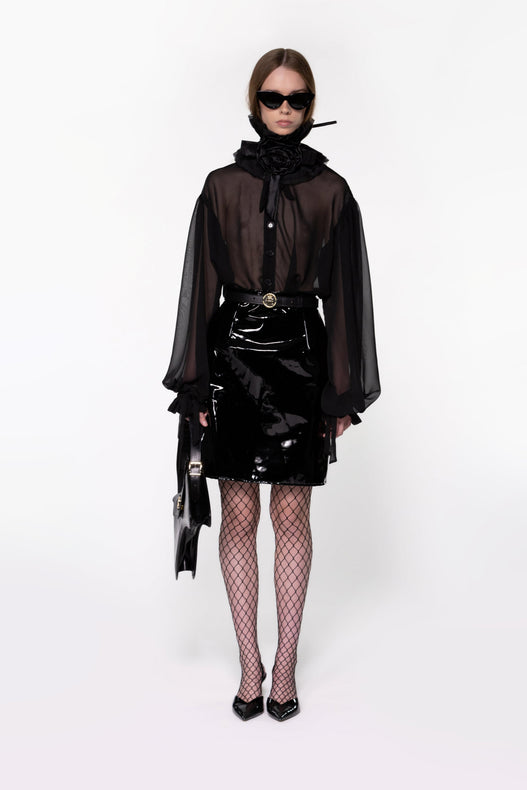 Black Sheer Silk Organza Shirt
