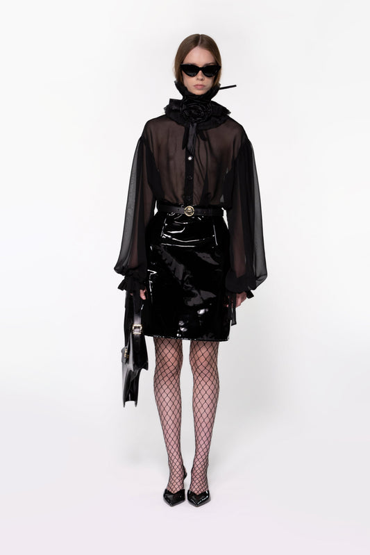 Black Sheer Silk Organza Shirt