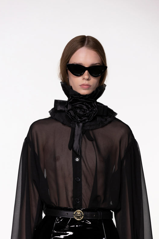 Black Sheer Silk Organza Shirt
