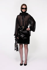 Black PU Leather Midi Skirt