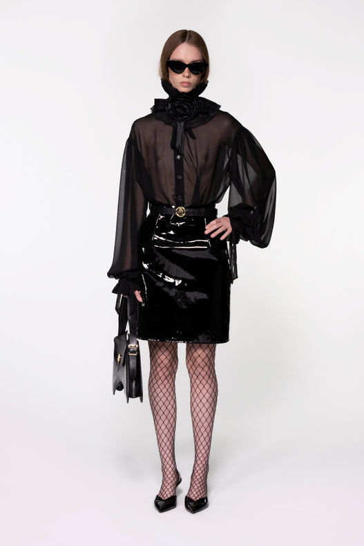 Black PU Leather Midi Skirt