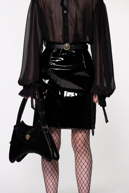 Black Shiny Midi Skirt