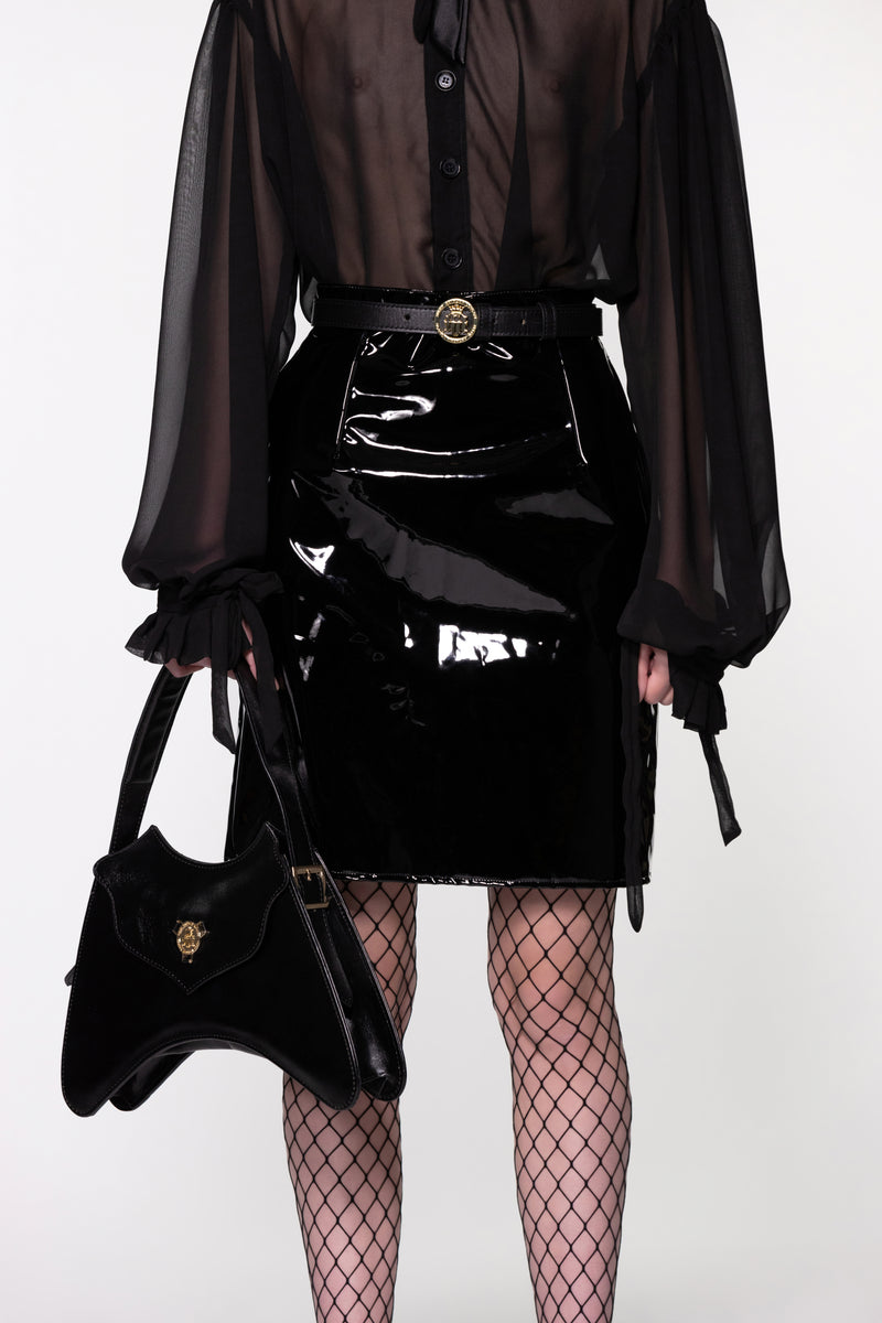 Black Shiny Midi Skirt