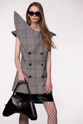 Brown Check Sculptural Double Breasted Jacket