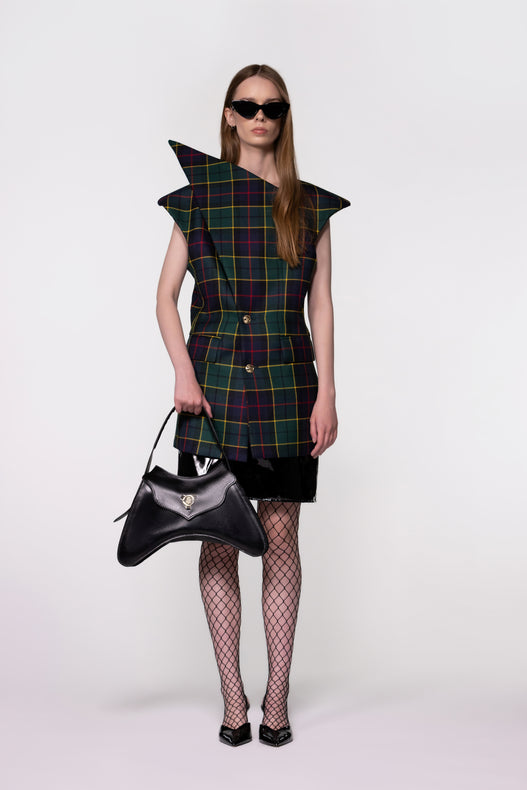 Green Tartan Sculptural Double Breasted Jacket