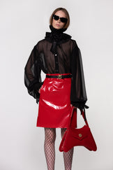 Red Shiny Midi Skirt