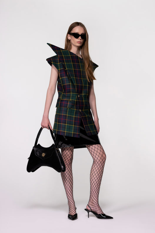 Green Tartan Sculptural Double Breasted Jacket
