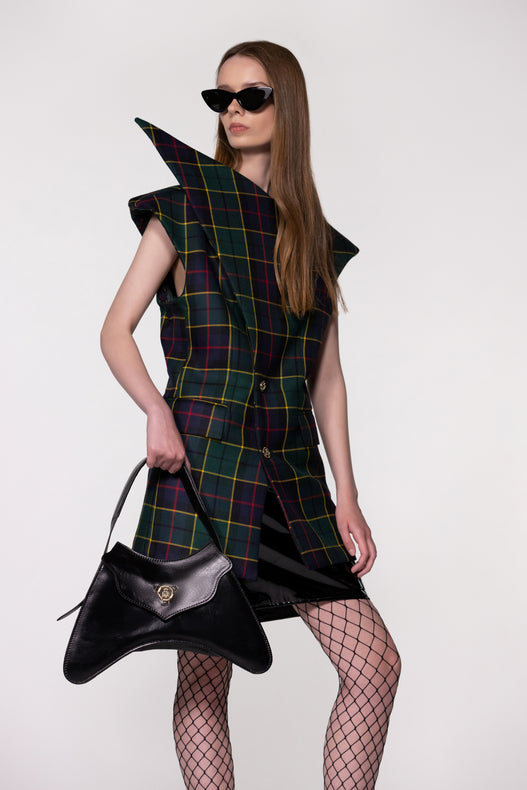 Green Tartan Sculptural Double Breasted Jacket