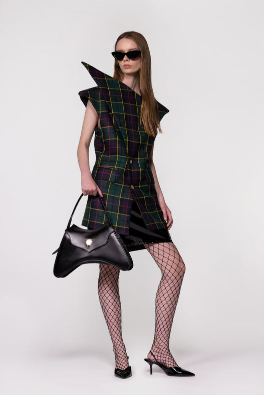 Green Tartan Sculptural Double Breasted Jacket
