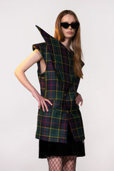Green Tartan Sculptural Double Breasted Jacket