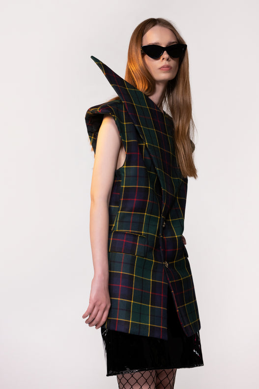 Green Tartan Sculptural Double Breasted Jacket