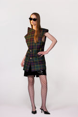 Green Tartan Sculptural Double Breasted Jacket