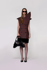 Maroon Check Sculptural Double Breasted Jacket