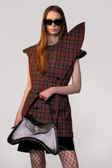 Maroon Check Sculptural Double Breasted Jacket