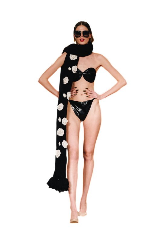 Hand Knit Crochet Flower Scarf