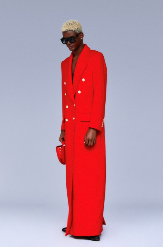 Peak Lapel Double Breasted Wool Overcoat