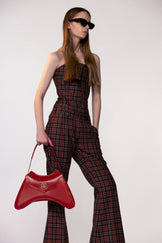Maroon Check Sculptural Corset Bodysuit