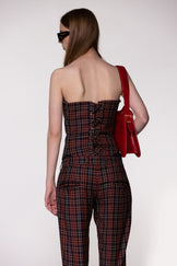 Maroon Check Sculptural Corset Bodysuit