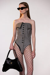 Black & White Houndstooth Wool Corset Bodysuit