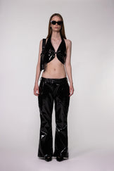 Black PU Leather Halter Crop Top