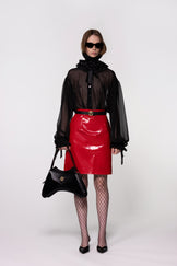 Red Shiny Midi Skirt