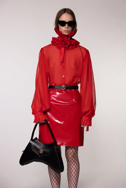 Red Sheer Silk Organza Shirt