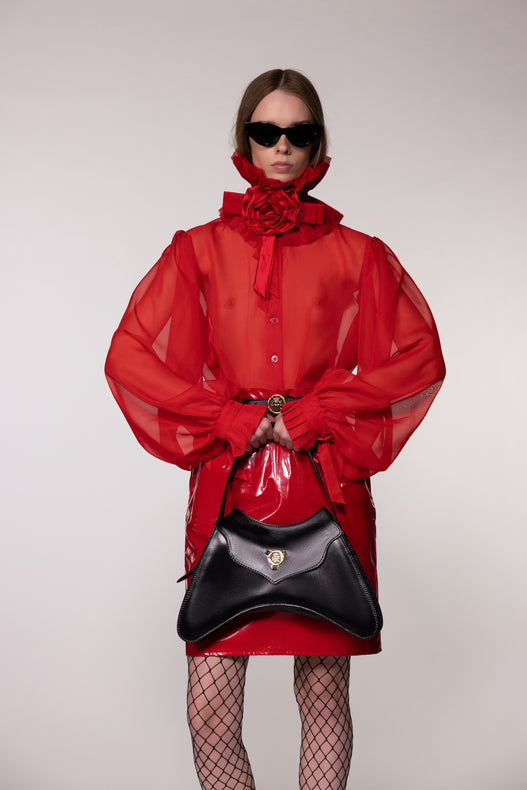 Red Sheer Silk Organza Shirt
